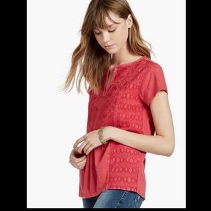 Lucky Brand Embroidered Tee Bright Rose Shirt